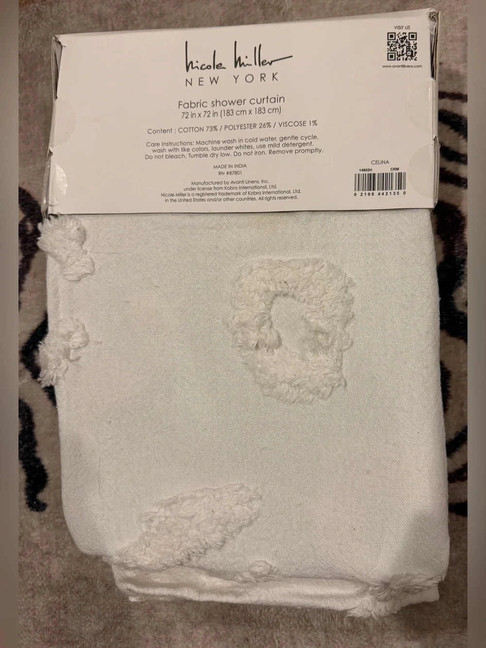 Nicole Miller Celina Fabric Raised Leopard Print Shower Curtain & Clear Liner